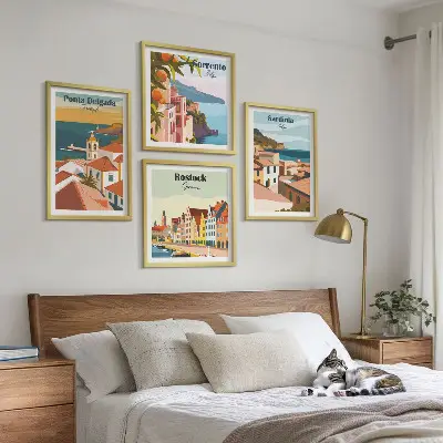 Moderní sada obrazů výhledy na evropské přístavy