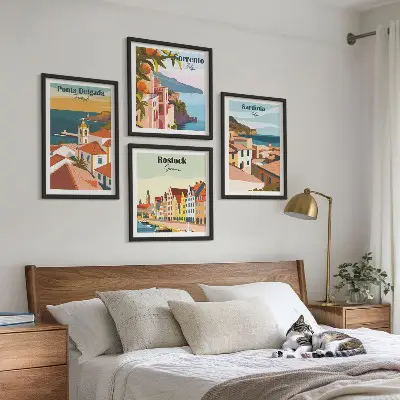 Moderní sada obrazů výhledy na evropské přístavy