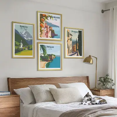 Dekorativní sada obrazů horské krajiny a města