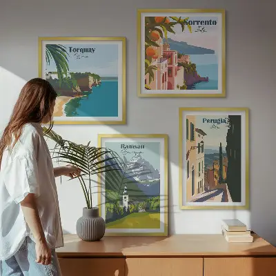 Dekorativní sada obrazů horské krajiny a města