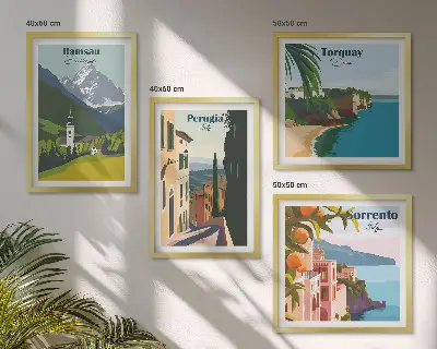 Dekorativní sada obrazů horské krajiny a města