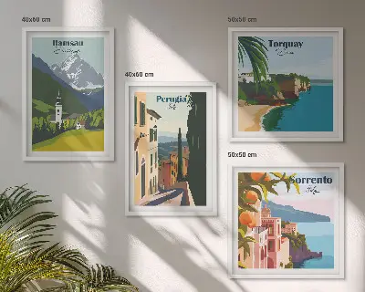 Dekorativní sada obrazů horské krajiny a města