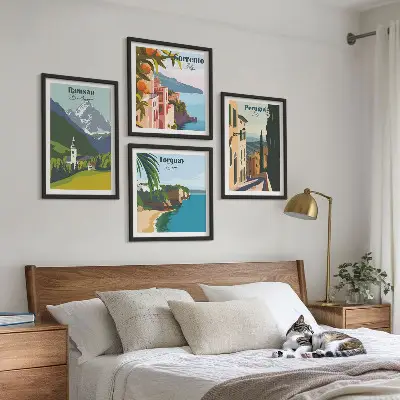 Dekorativní sada obrazů horské krajiny a města