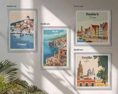 Moderní sada obrazů krajiny evropských měst