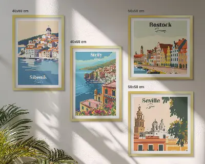 Moderní sada obrazů krajiny evropských měst