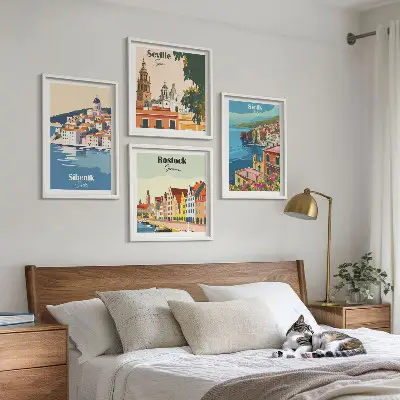 Moderní sada obrazů krajiny evropských měst