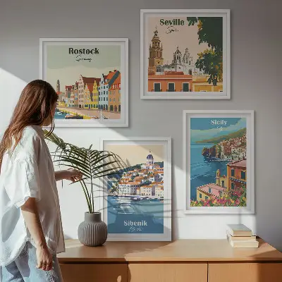 Moderní sada obrazů krajiny evropských měst