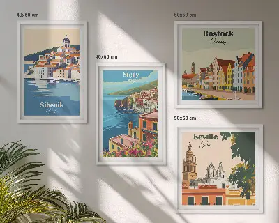 Moderní sada obrazů krajiny evropských měst