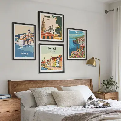 Moderní sada obrazů krajiny evropských měst