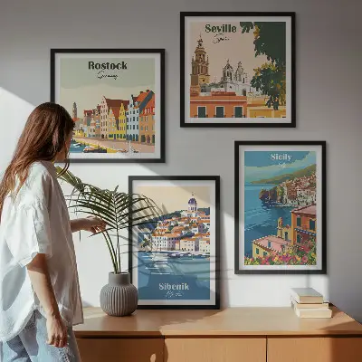 Moderní sada obrazů krajiny evropských měst
