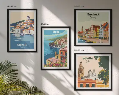Moderní sada obrazů krajiny evropských měst