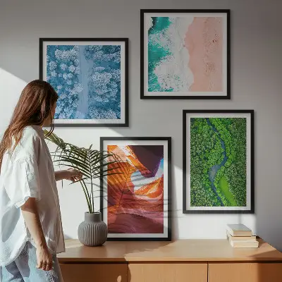 Moderní sada obrazů zeleneň vodního kaňonu v zimě