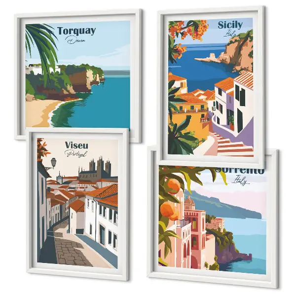 Dekorativní sada obrazů retro ilustrace světových měst