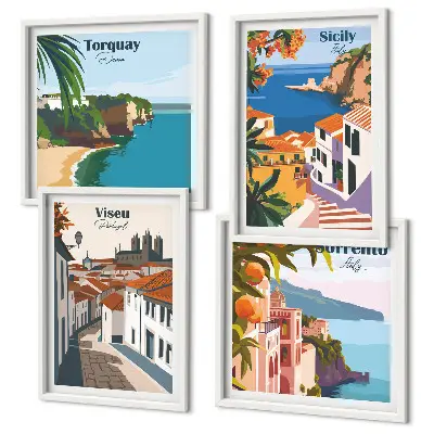 Dekorativní sada obrazů retro ilustrace světových měst