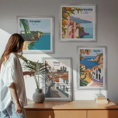Dekorativní sada obrazů retro ilustrace světových měst