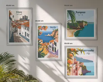Dekorativní sada obrazů retro ilustrace světových měst