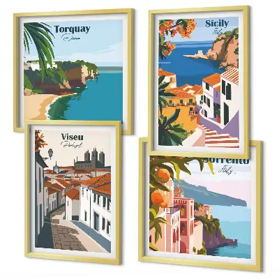 Dekorativní sada obrazů retro ilustrace světových měst