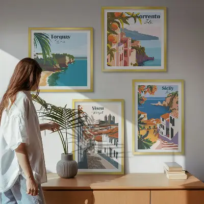 Dekorativní sada obrazů retro ilustrace světových měst