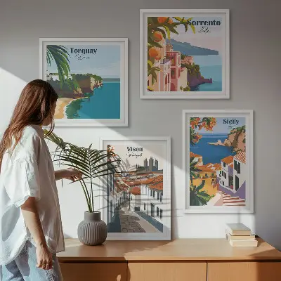 Dekorativní sada obrazů retro ilustrace světových měst