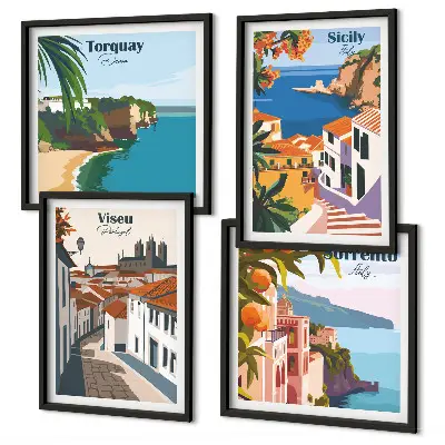 Dekorativní sada obrazů retro ilustrace světových měst