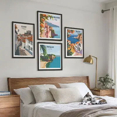 Dekorativní sada obrazů retro ilustrace světových měst