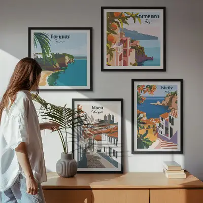 Dekorativní sada obrazů retro ilustrace světových měst
