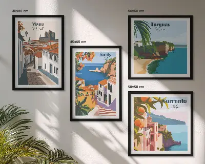 Dekorativní sada obrazů retro ilustrace světových měst