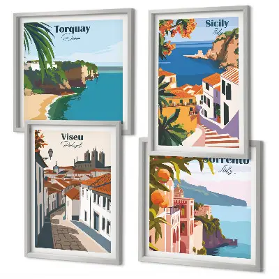 Dekorativní sada obrazů retro ilustrace světových měst