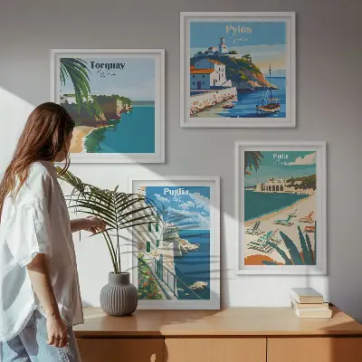 Dekorativní sada obrazů turistické přímořské krajiny