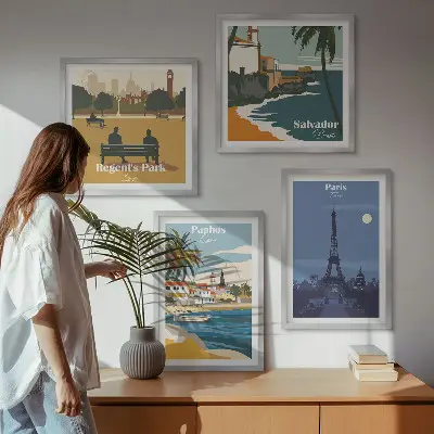 Moderní sada obrazů architektura pobřežních měst