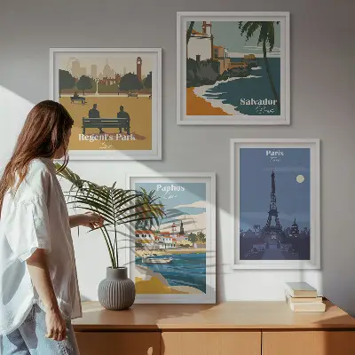 Moderní sada obrazů architektura pobřežních měst