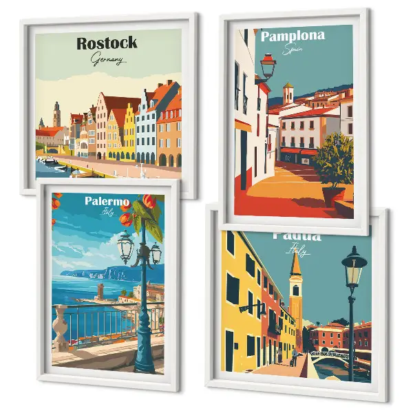 Dekorativní sada obrazů ilustrace retro města