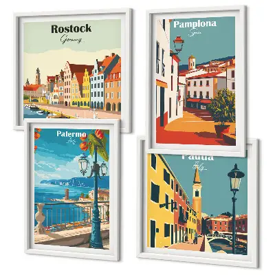 Dekorativní sada obrazů ilustrace retro města