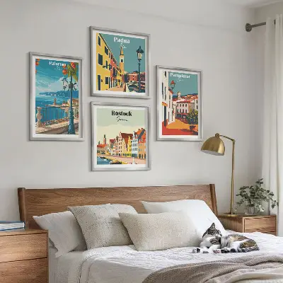 Dekorativní sada obrazů ilustrace retro města