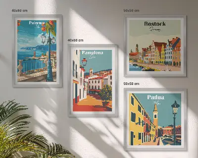 Dekorativní sada obrazů ilustrace retro města