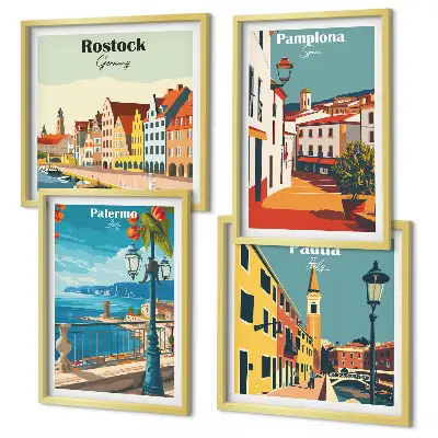 Dekorativní sada obrazů ilustrace retro města