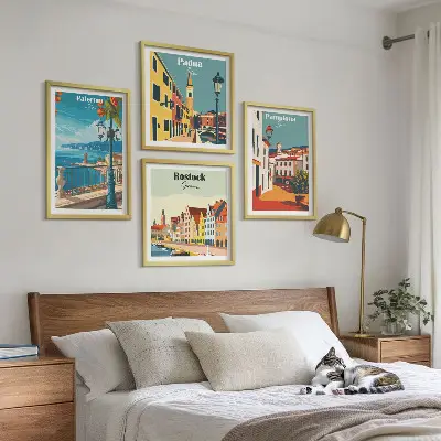 Dekorativní sada obrazů ilustrace retro města