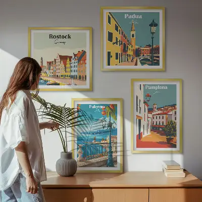 Dekorativní sada obrazů ilustrace retro města