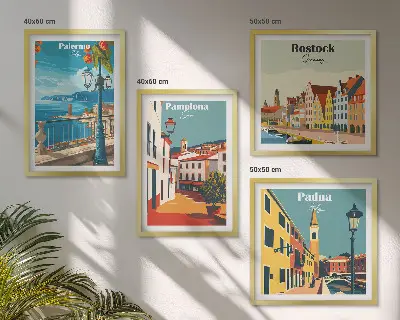 Dekorativní sada obrazů ilustrace retro města