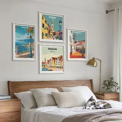 Dekorativní sada obrazů ilustrace retro města