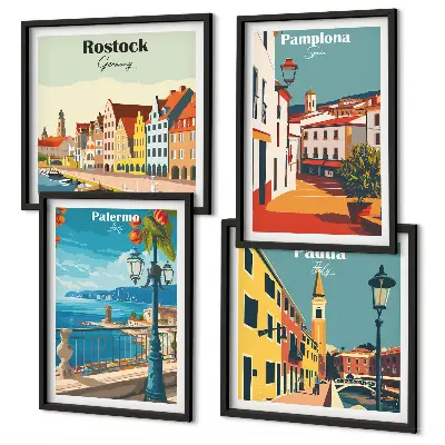 Dekorativní sada obrazů ilustrace retro města