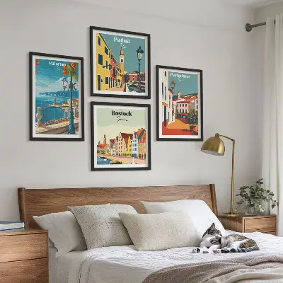 Dekorativní sada obrazů ilustrace retro města