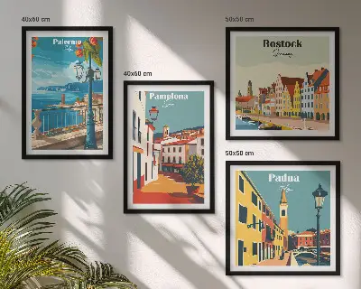 Dekorativní sada obrazů ilustrace retro města