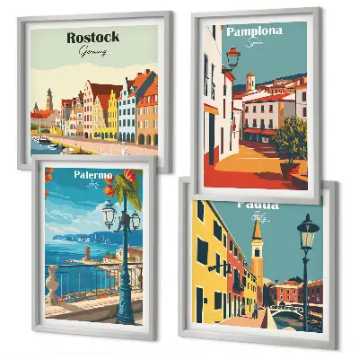 Dekorativní sada obrazů ilustrace retro města