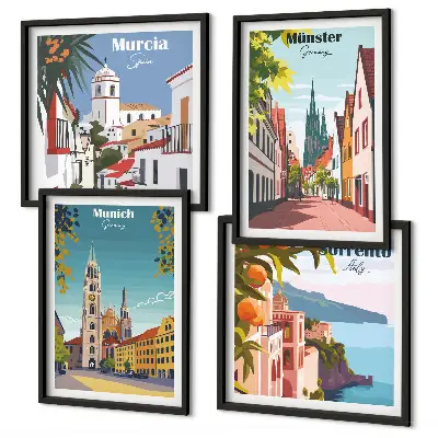 Moderní sada obrazů evropská města v barevných ilustracích