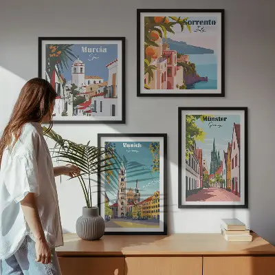 Moderní sada obrazů evropská města v barevných ilustracích
