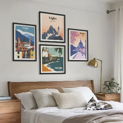 Moderní sada obrazů ilustrace s motivem retro horské architektury