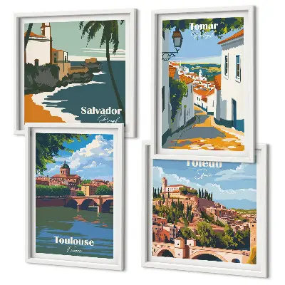 Dekorativní sada obrazů retro městská grafika