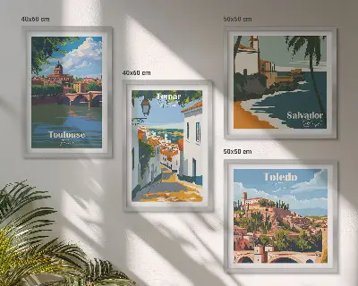 Dekorativní sada obrazů retro městská grafika