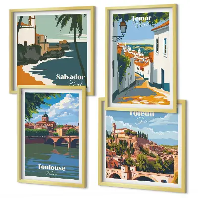 Dekorativní sada obrazů retro městská grafika